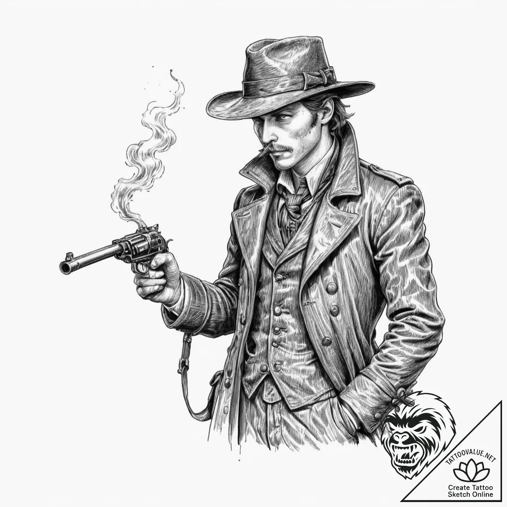 Bloodborne hunter's blunderbuss, smoking with... - tattoo sketch (№1753279855_0, 23.07.2025 14:10) — tattoovalue.net