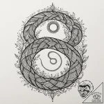 Night serpent beneath frozen relic, ink illus… – tattoo sketch (№1753280126_0, 23.07.2025 14:15) — tattoovalue.net