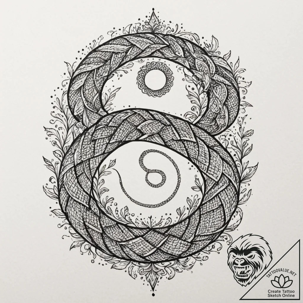 Night serpent beneath frozen relic, ink illus... - tattoo sketch (№1753280126_0, 23.07.2025 14:15) — tattoovalue.net