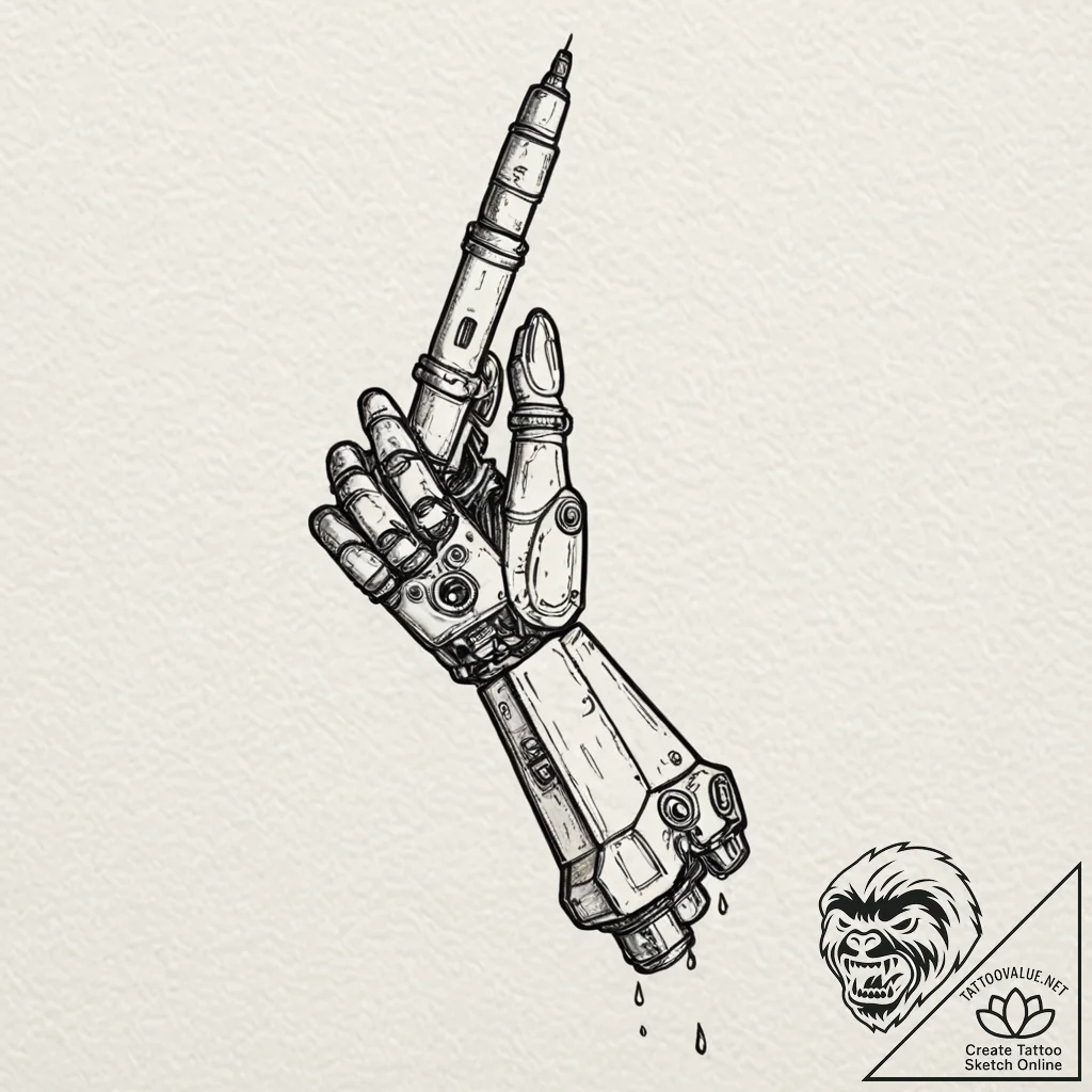 Robotic arm, tattoo flash sheet design, on a... - tattoo sketch (№1753280709_0, 23.07.2025 14:25) — tattoovalue.net