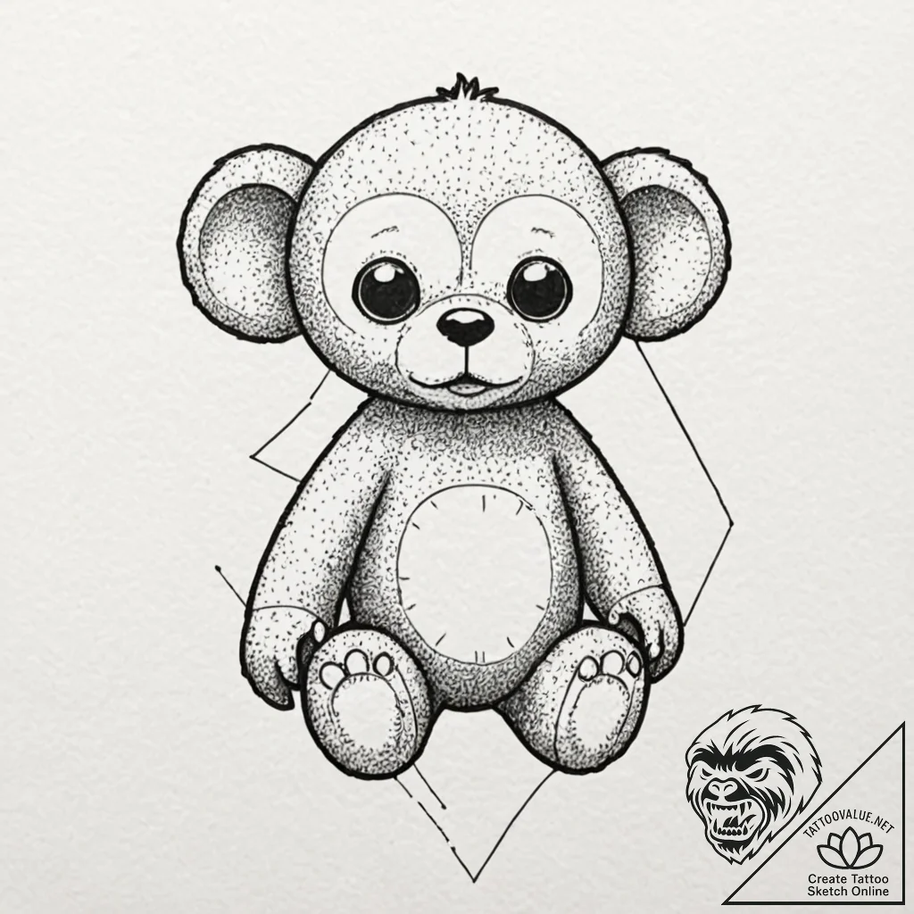 Cheburashka, artistic tattoo sketch, bold out... - tattoo sketch (№1753280973_0, 23.07.2025 14:29) — tattoovalue.net
