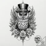 Steampunk owl with gear-feathers, ink illustr… – tattoo sketch (№1753281408_0, 23.07.2025 14:36) — tattoovalue.net