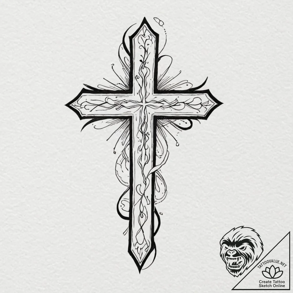 A powerful burning cross, symbolic,, tattoo d... - tattoo sketch (№1753281598_0, 23.07.2025 14:39) — tattoovalue.net