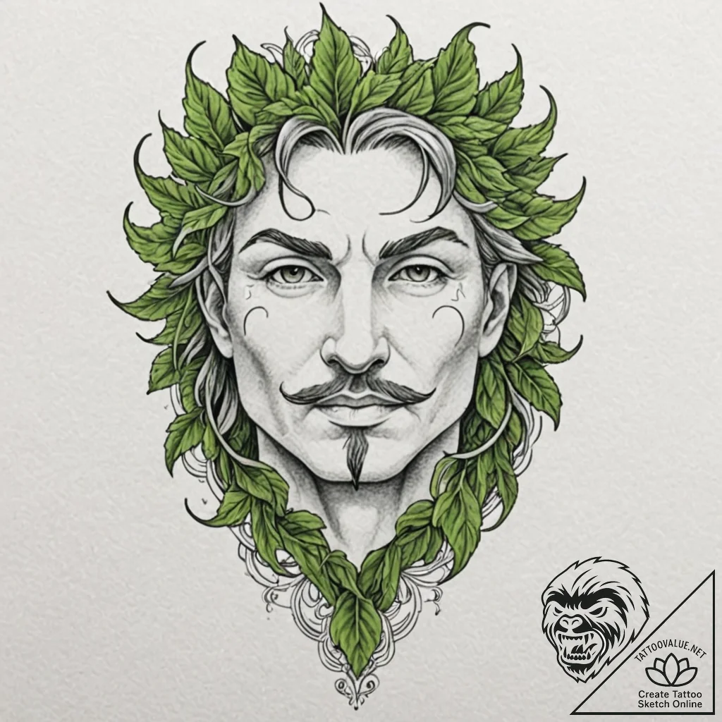The green man face made of leaves, tattoo ske... - tattoo sketch (№1753281689_0, 23.07.2025 14:41) — tattoovalue.net