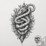 Kitchen cleaver with serpent hilt, ink illust… – tattoo sketch (№1753281852_0, 23.07.2025 14:44) — tattoovalue.net