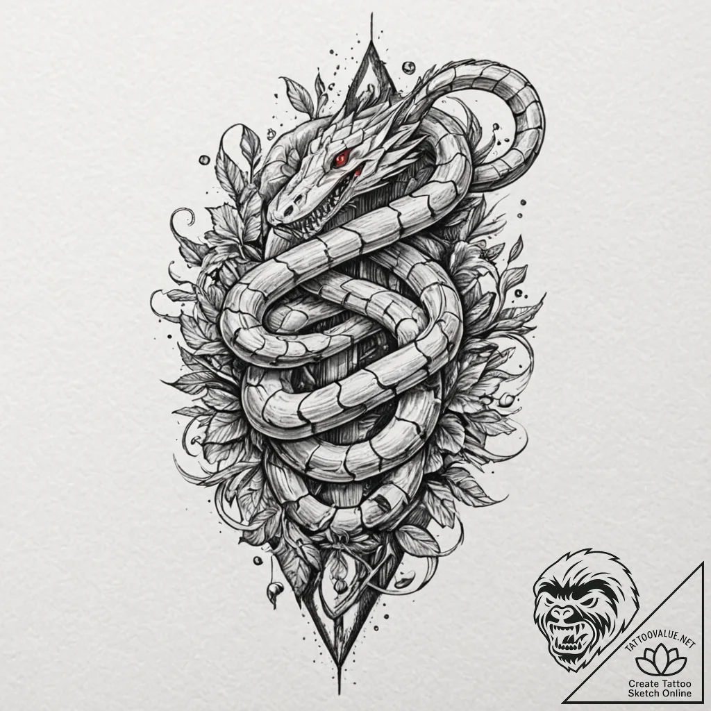 Kitchen cleaver with serpent hilt, ink illust... - tattoo sketch (№1753281852_0, 23.07.2025 14:44) — tattoovalue.net