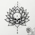 Skull with a lotus growing from its eye socke… – tattoo sketch (№1753281934_0, 23.07.2025 14:45) — tattoovalue.net