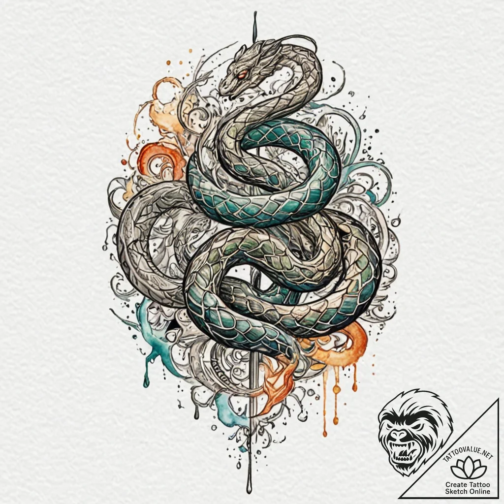Arcane serpent splitting reality, tattoo line... - tattoo sketch (№1753282209_0, 23.07.2025 14:50) — tattoovalue.net