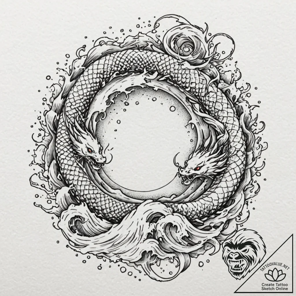 Apocalyptic serpent crushing city, tattoo dra... - tattoo sketch (№1753282299_0, 23.07.2025 14:51) — tattoovalue.net