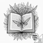 A whimsical book opening with flying pages, s… – tattoo sketch (№1753282470_0, 23.07.2025 14:54) — tattoovalue.net