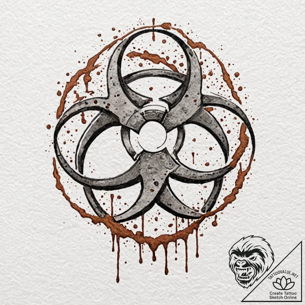 Quarantine zone's biohazard symbol, rusted an... - tattoo sketch (№1753282816_0, 23.07.2025 15:00) — tattoovalue.net