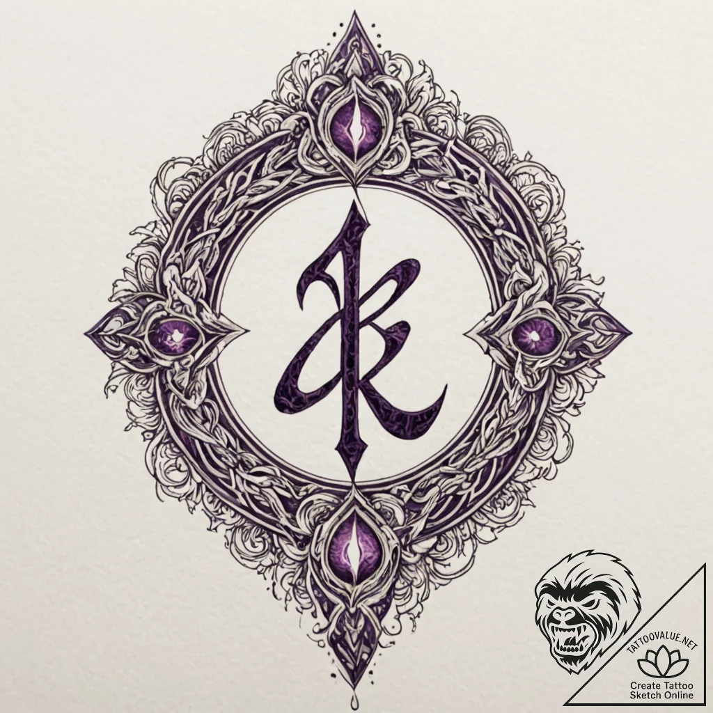 Violet flame devouring rune, ink illustration... - tattoo sketch (№1753283265_0, 23.07.2025 15:07) — tattoovalue.net
