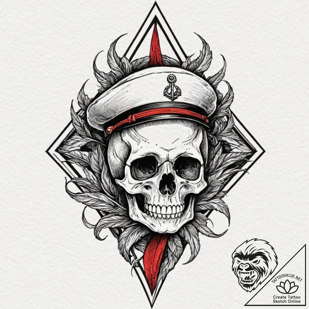 A skull used as an inkwell with a quill, tatt... - tattoo sketch (№1753283515_0, 23.07.2025 15:11) — tattoovalue.net