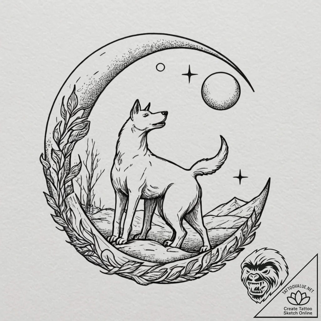 Kelpie rearing beneath full moon, artistic ta... - tattoo sketch (№1753283612_0, 23.07.2025 15:13) — tattoovalue.net