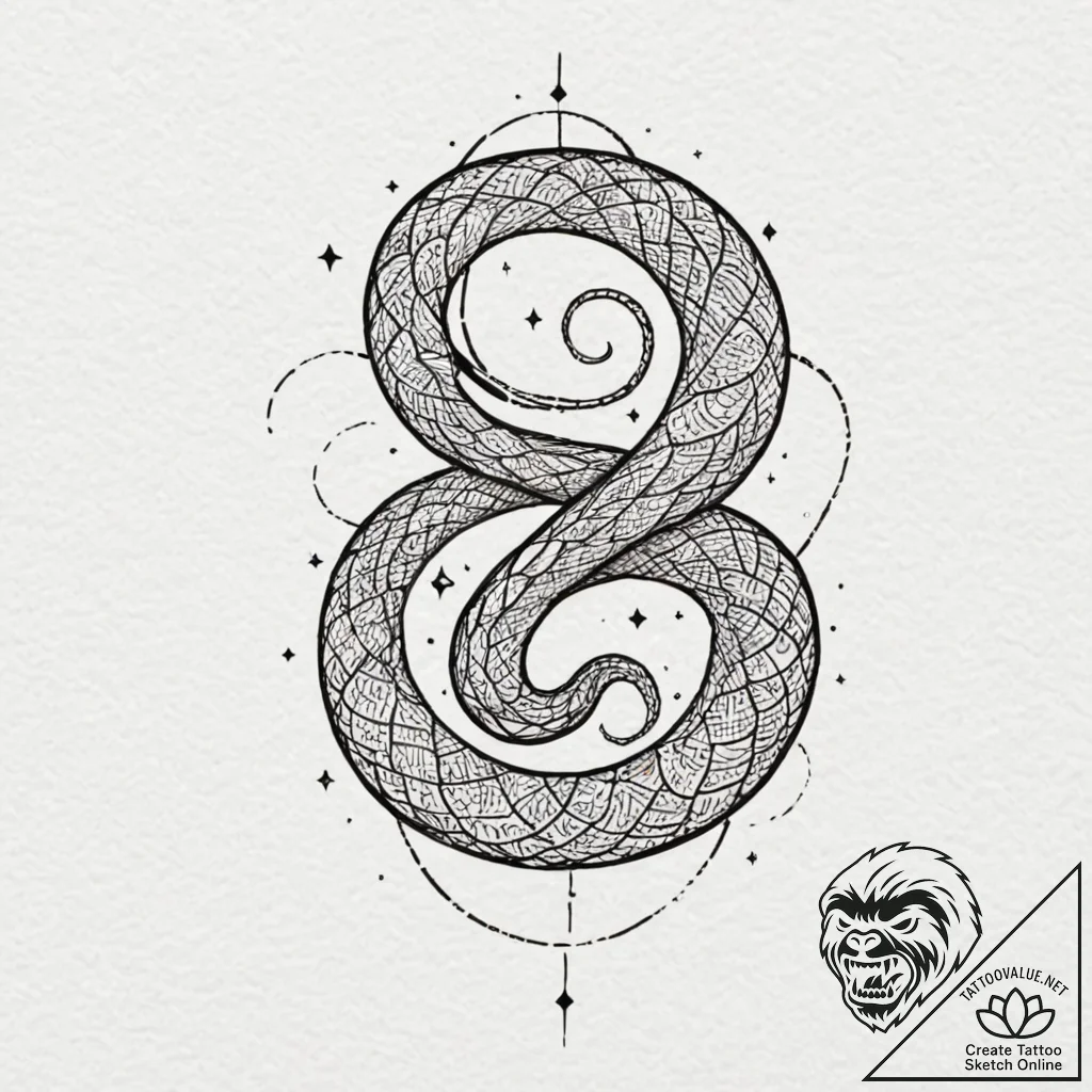 Twilight serpent weaving through stars, artis... - tattoo sketch (№1753283702_0, 23.07.2025 15:15) — tattoovalue.net