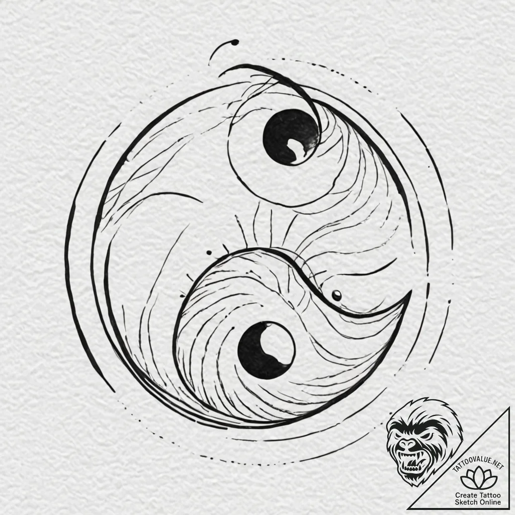 Yin-yang symbol made of a black and white cat... - tattoo sketch (№1753284240_0, 23.07.2025 15:24) — tattoovalue.net