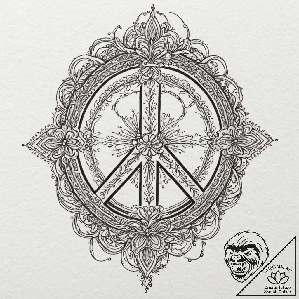 The peace symbol made from broken weapons, ta... - tattoo sketch (№1753284663_0, 23.07.2025 15:31) — tattoovalue.net
