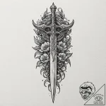 Engraved dagger resting on bones, tattoo sket… – tattoo sketch (№1753285208_0, 23.07.2025 15:40) — tattoovalue.net