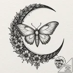 Opal moth beneath crescent moon, tattoo sketc… – tattoo sketch (№1753285299_0, 23.07.2025 15:41) — tattoovalue.net