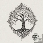Oak roots spiraling through stars, tattoo fla… – tattoo sketch (№1753285462_0, 23.07.2025 15:44) — tattoovalue.net