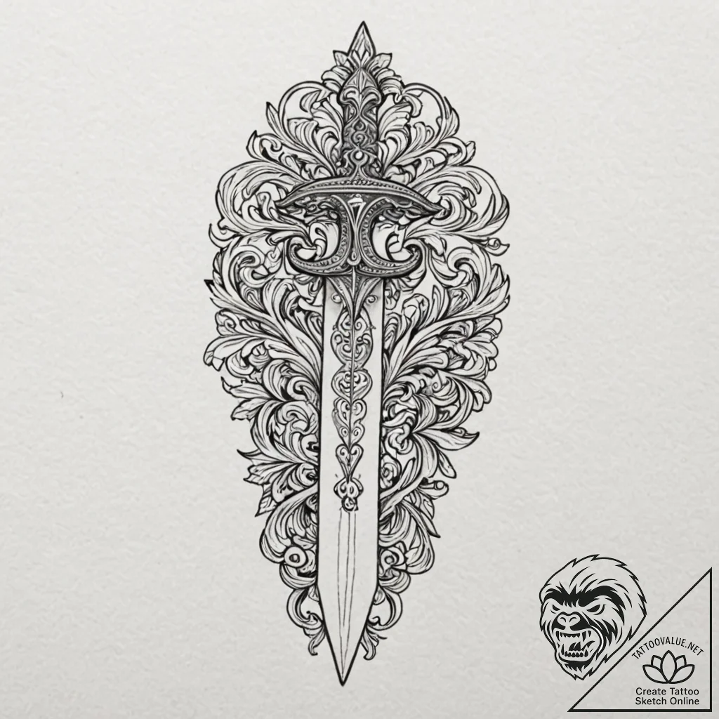 Arabesque dagger with ornate handle, tattoo s... - tattoo sketch (№1753285974_0, 23.07.2025 15:52) — tattoovalue.net