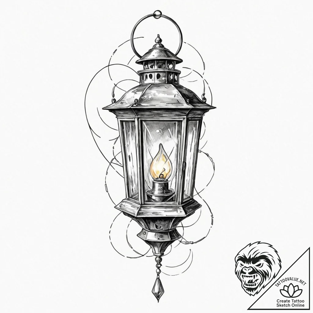 Lantern light trapped in glass, tattoo sketch... - tattoo sketch (№1753286073_0, 23.07.2025 15:54) — tattoovalue.net