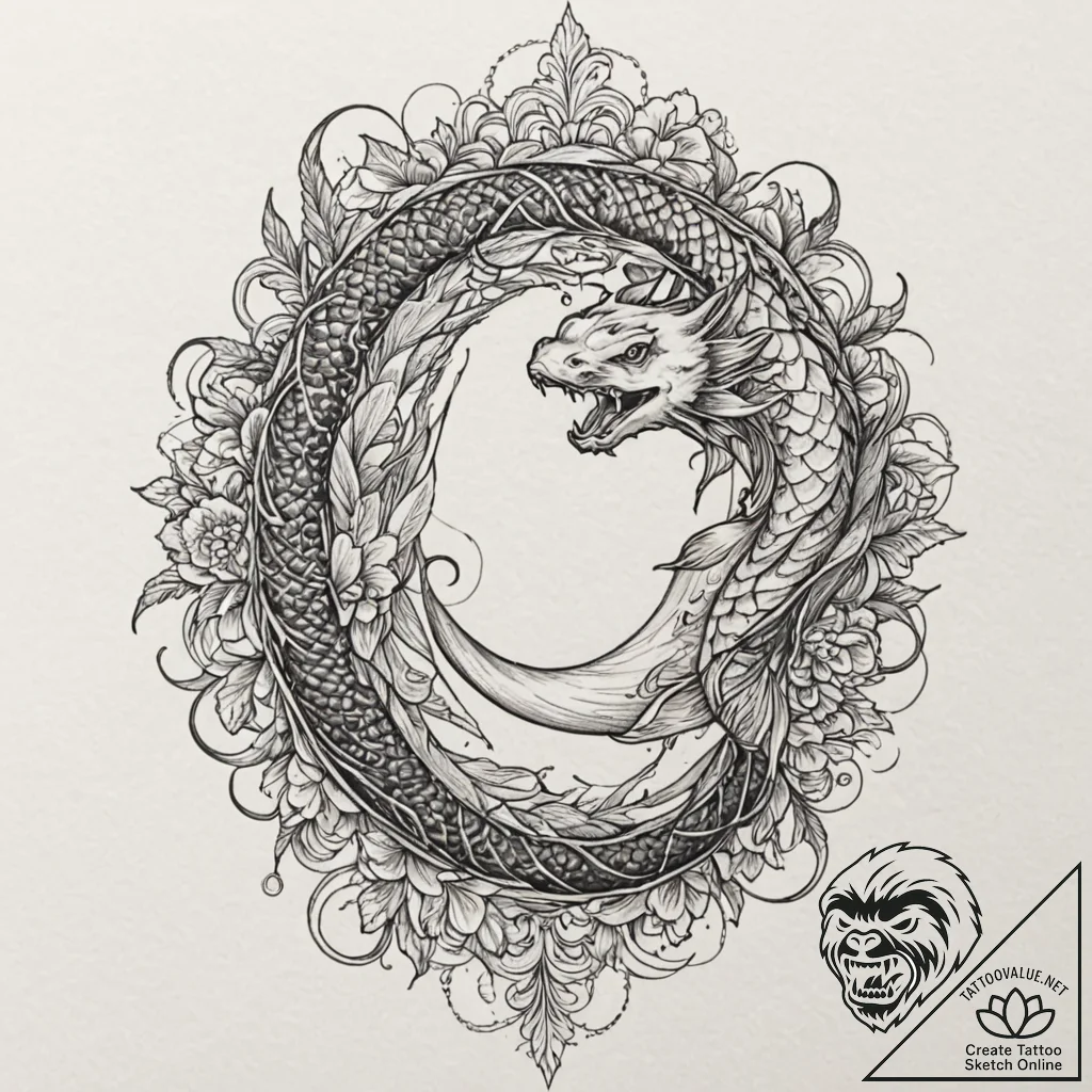 Koi serpent crowned with thorns, tattoo sketc... - tattoo sketch (№1753286747_0, 23.07.2025 16:05) — tattoovalue.net