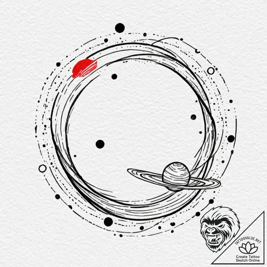 Saturn (planet), tattoo drawing outline, tras... - tattoo sketch (№1753286909_0, 23.07.2025 16:08) — tattoovalue.net