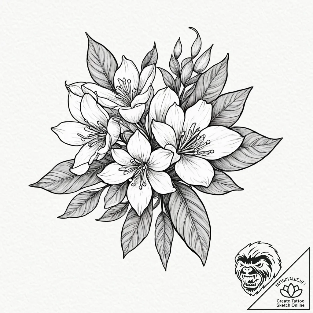 Jasmine, tattoo line art, stylized interpreta... - tattoo sketch (№1753287094_0, 23.07.2025 16:11) — tattoovalue.net