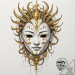 Kintsugi mask with golden cracks, tattoo line… – tattoo sketch (№1753287645_0, 23.07.2025 16:20) — tattoovalue.net