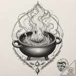 Alchemy cauldron with spectral smoke, tattoo… – tattoo sketch (№1753287818_0, 23.07.2025 16:23) — tattoovalue.net