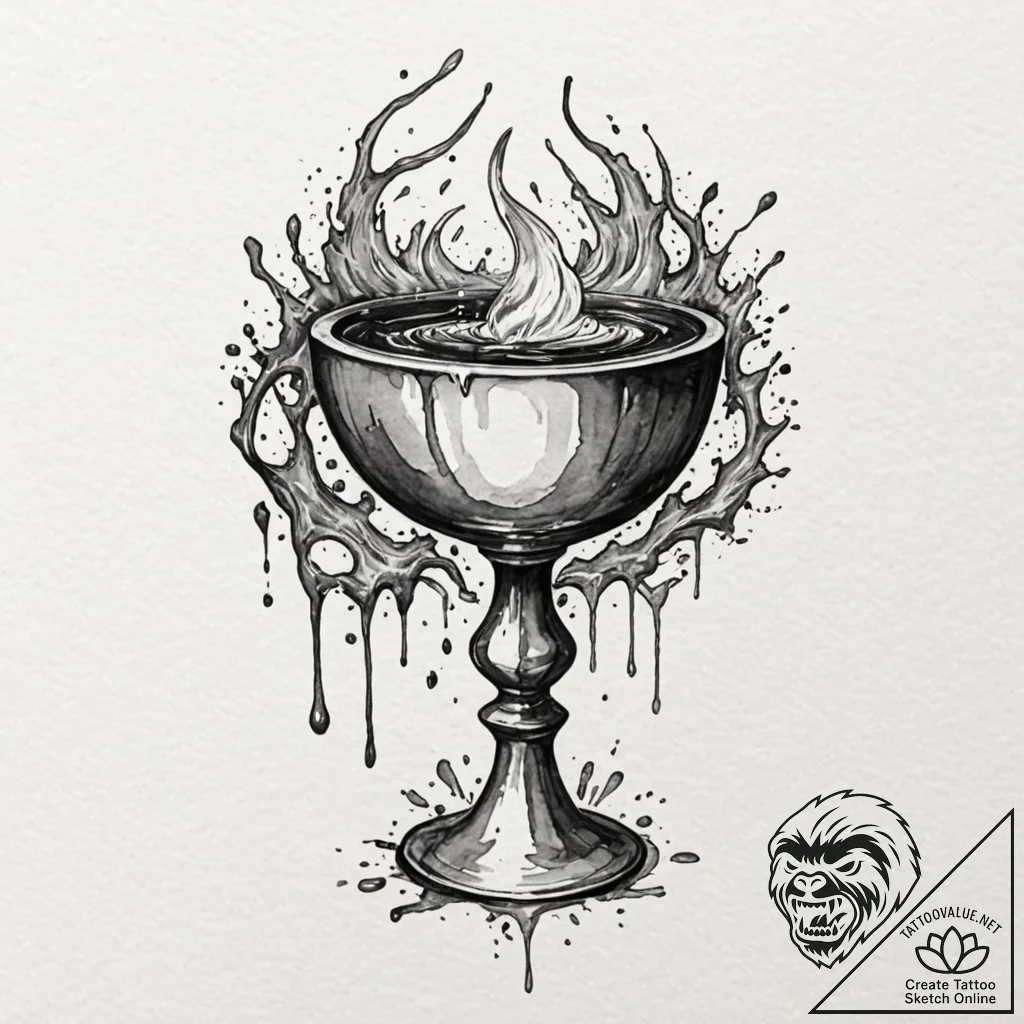 Chalice overflowing with liquid darkness, tat... - tattoo sketch (№1753288065_0, 23.07.2025 16:27) — tattoovalue.net
