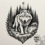 Paw print of a wolf, containing a forest scen… – tattoo sketch (№1753288161_0, 23.07.2025 16:29) — tattoovalue.net