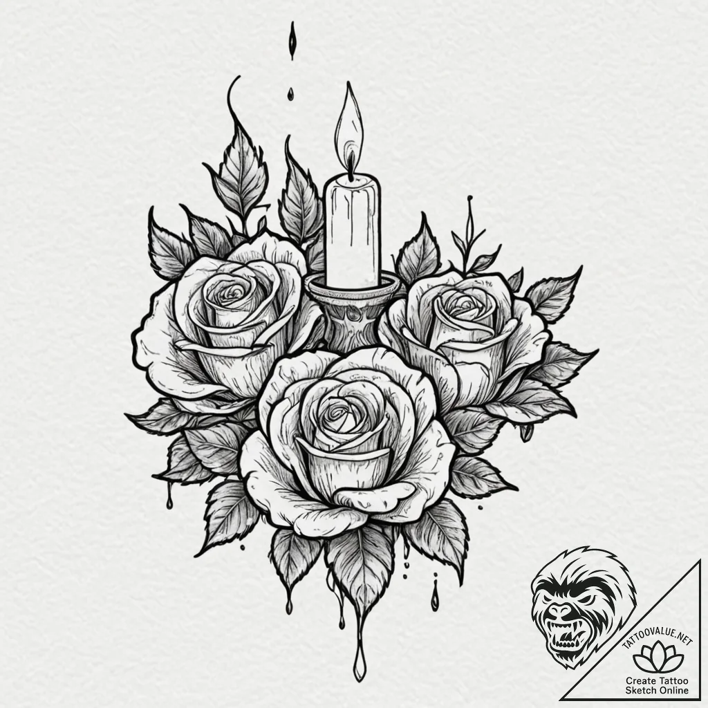 Candle flame whispering shadows, ink illustra... - tattoo sketch (№1753288241_0, 23.07.2025 16:30) — tattoovalue.net