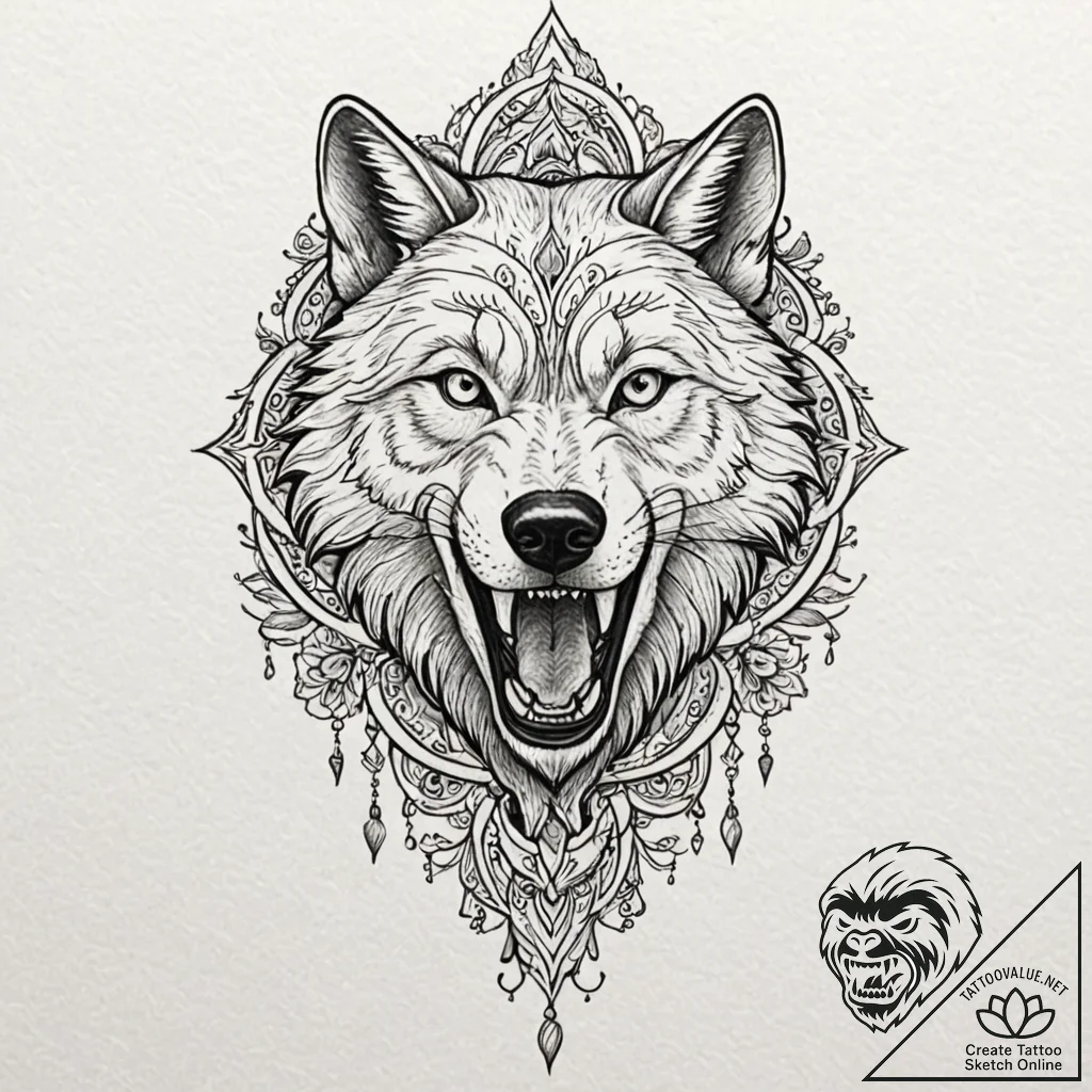 Gnashing teeth of a wolf in the dark, tattoo... - tattoo sketch (№1753288881_0, 23.07.2025 16:41) — tattoovalue.net