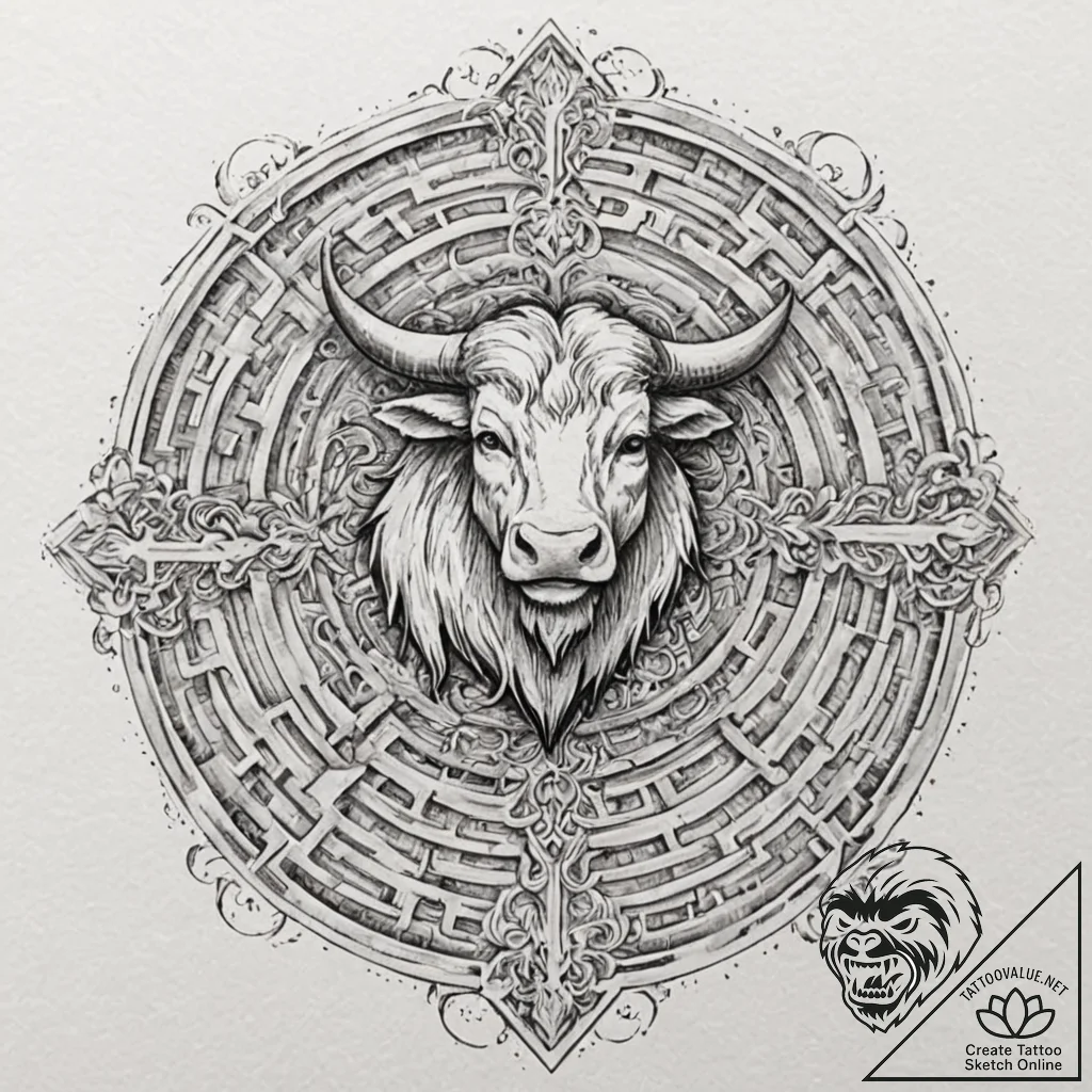 Labyrinth from greek myth, seen from above, w... - tattoo sketch (№1753289490_0, 23.07.2025 16:51) — tattoovalue.net