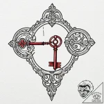 Crystal key unlocking hidden gate, tattoo lin… – tattoo sketch (№1753289585_0, 23.07.2025 16:53) — tattoovalue.net