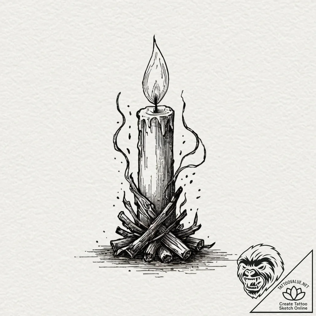 A powerful burning candle with smoke, fading,... - tattoo sketch (№1753289856_0, 23.07.2025 16:57) — tattoovalue.net