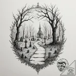 A graveyard scene with fog, tattoo sketch des… – tattoo sketch (№1753290125_0, 23.07.2025 17:02) — tattoovalue.net