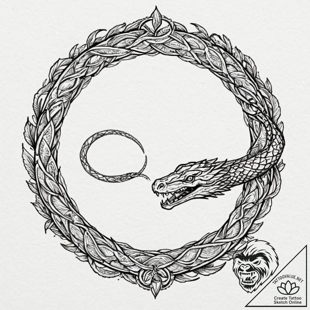 Ouroboros as a mechanical, segmented serpent,... - tattoo sketch (№1753290571_0, 23.07.2025 17:09) — tattoovalue.net