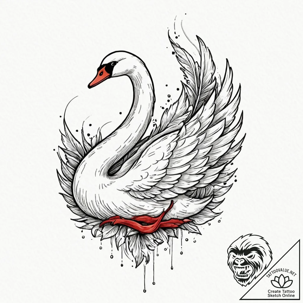 Quill pen made from a single, white swan feat... - tattoo sketch (№1753290745_0, 23.07.2025 17:12) — tattoovalue.net