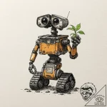 Wall-e, rusted and alone, holding a single, g… – tattoo sketch (№1753290823_0, 23.07.2025 17:13) — tattoovalue.net