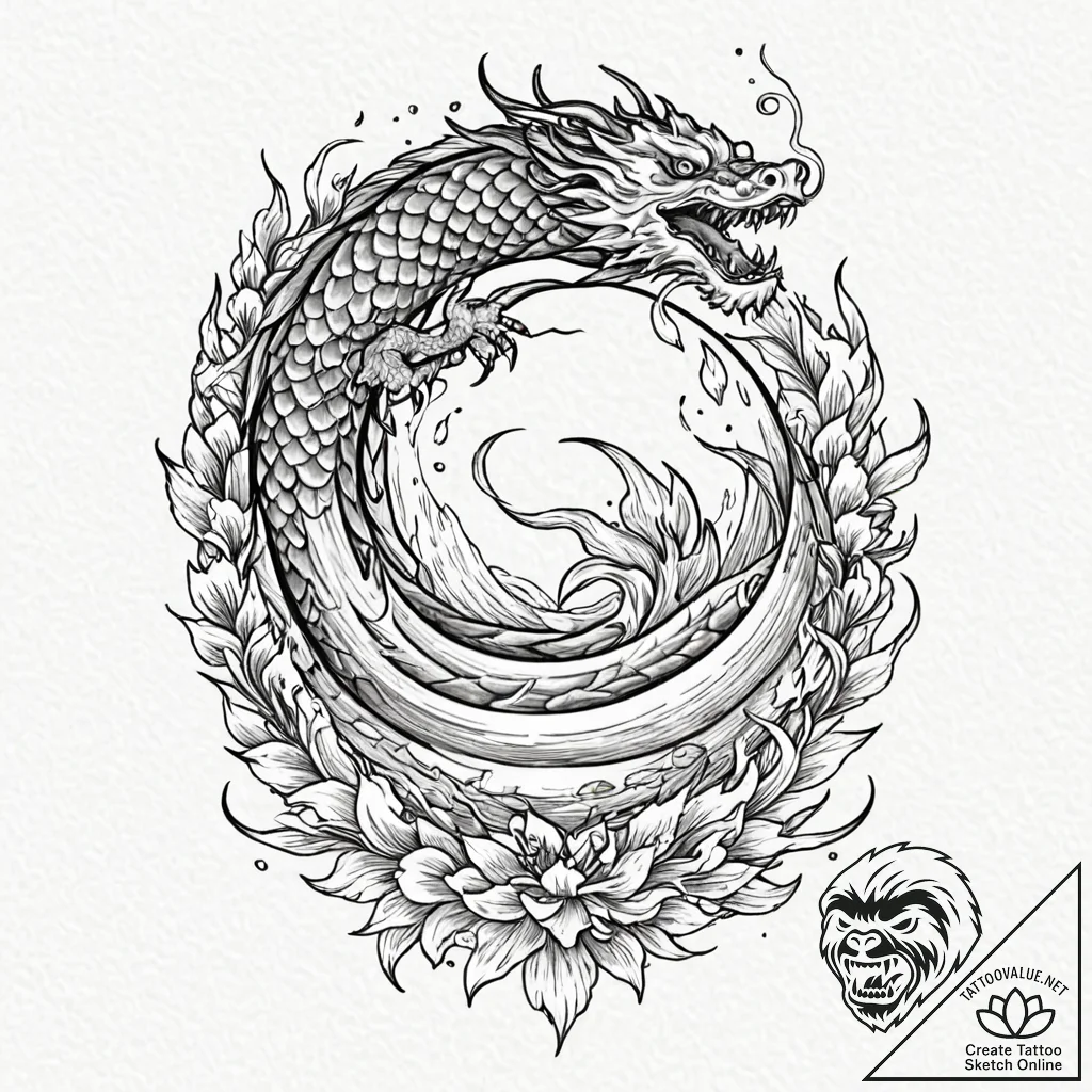 Flaming serpent through shattered spire, arti... - tattoo sketch (№1753290925_0, 23.07.2025 17:15) — tattoovalue.net