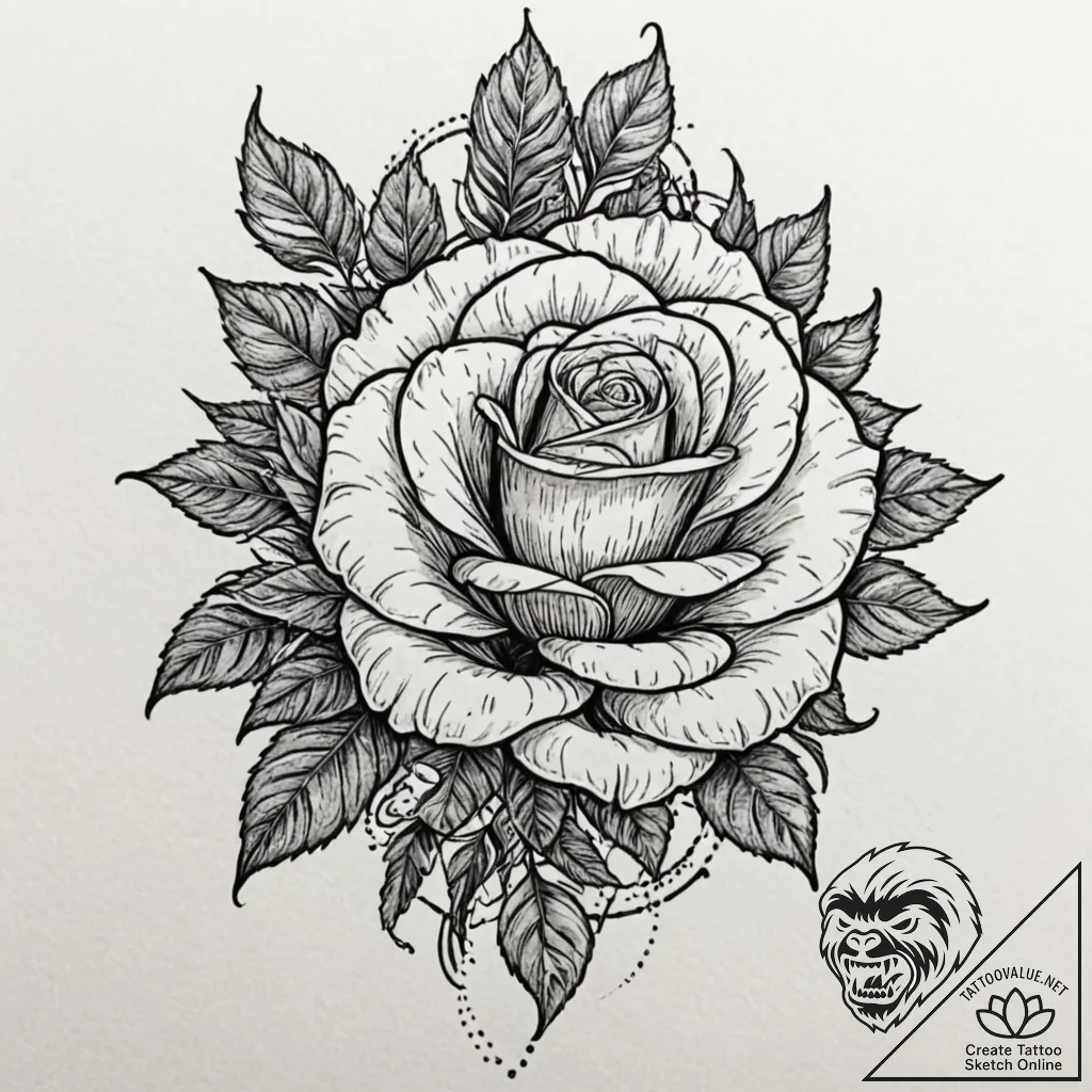 Bone rose blooming through armor, artistic ta... - tattoo sketch (№1753291371_0, 23.07.2025 17:22) — tattoovalue.net