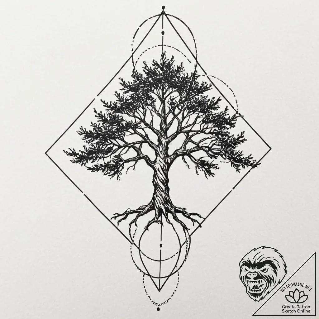 Yew tree, symbolizing resilience and connecti... - tattoo sketch (№1753291447_0, 23.07.2025 17:24) — tattoovalue.net