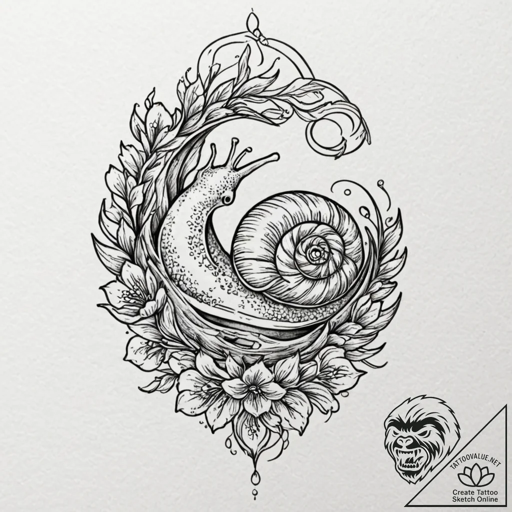 Snail with a shell like a gothic cathedral, t... - tattoo sketch (№1753291628_0, 23.07.2025 17:27) — tattoovalue.net