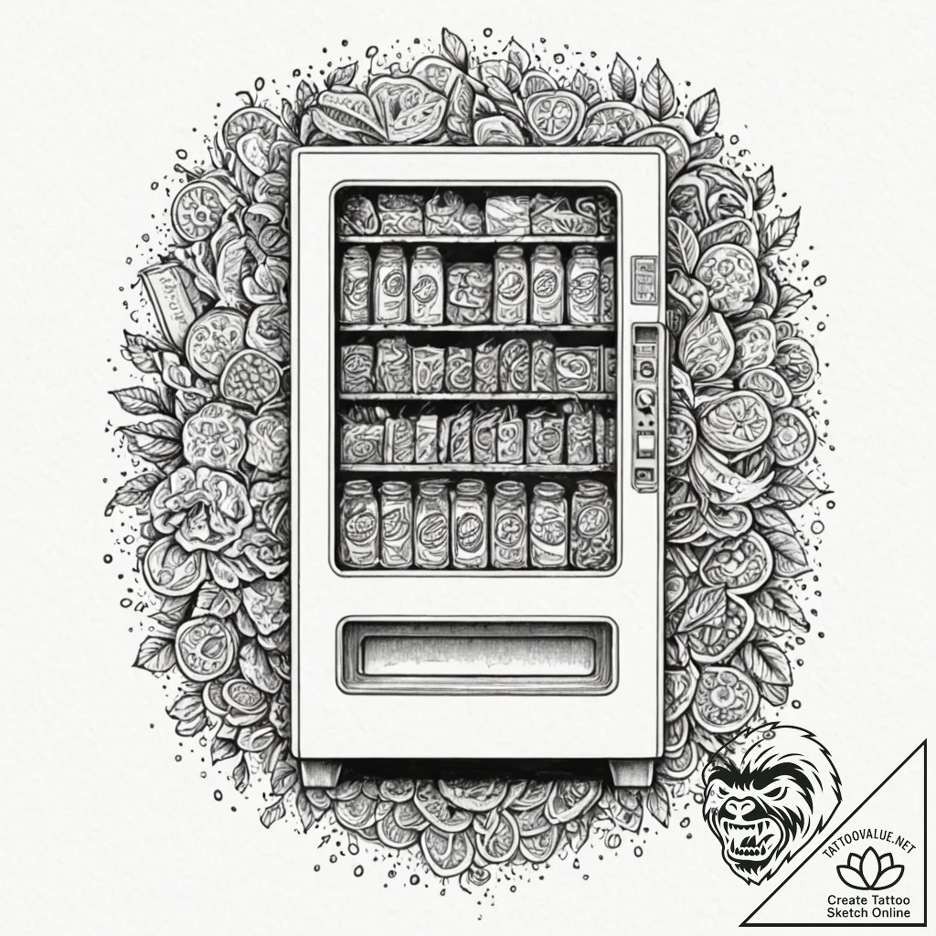 Vending machine selling snacks and drinks, ta... - tattoo sketch (№1753291727_0, 23.07.2025 17:28) — tattoovalue.net