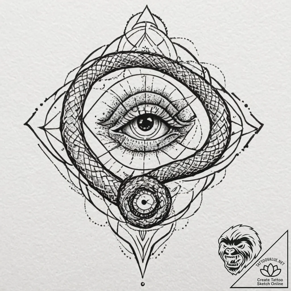 Abyssal serpent with burning eyes, tattoo lin... - tattoo sketch (№1753291909_0, 23.07.2025 17:31) — tattoovalue.net
