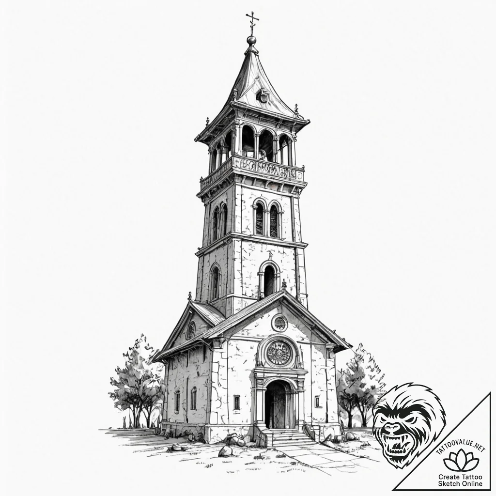 A classic bell tower, architectural,, artisti... - tattoo sketch (№1753292013_0, 23.07.2025 17:33) — tattoovalue.net