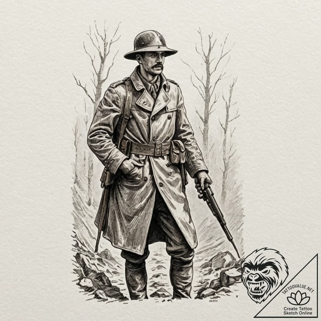 Trench warfare scene from wwi, stark and grim... - tattoo sketch (№1753292271_0, 23.07.2025 17:37) — tattoovalue.net